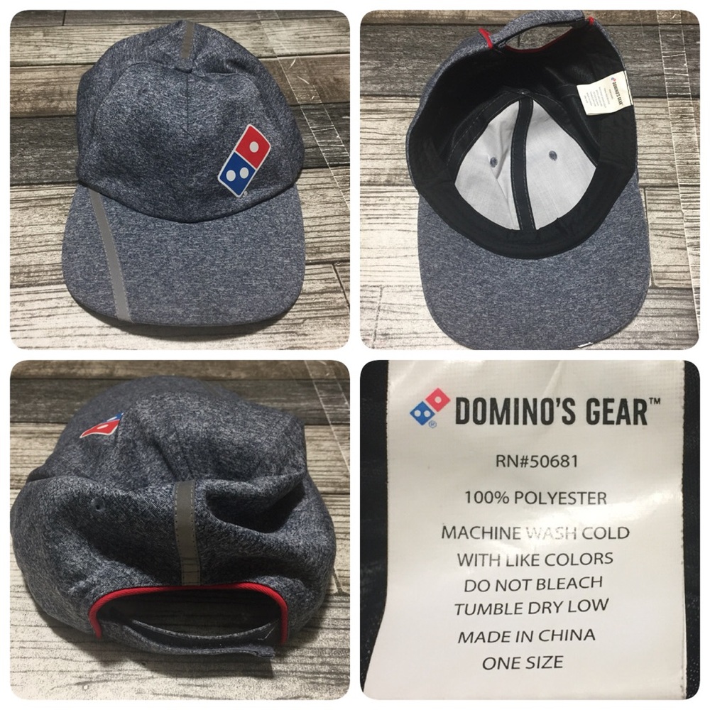 Dominos Pizza Strapback Hat Blue Gray Reflective Employee Workwear Polyester